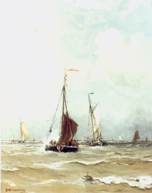 Hendrik Willem Mesdag | Visserschuiten op zonnige zee, olieverf op doek, 50,0 x 40,0 cm, gesigneerd l.o.