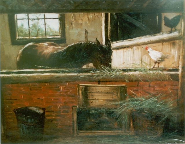 Hendrik Willem Mesdag | Paardenstal, olieverf op doek op paneel, 28,2 x 36,0 cm, gesigneerd monogram l.o.
