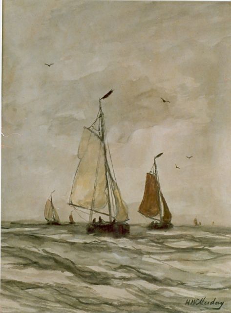 Hendrik Willem Mesdag | Vissersboten op volle zee, aquarel op papier, 35,0 x 30,0 cm, gesigneerd r.o.
