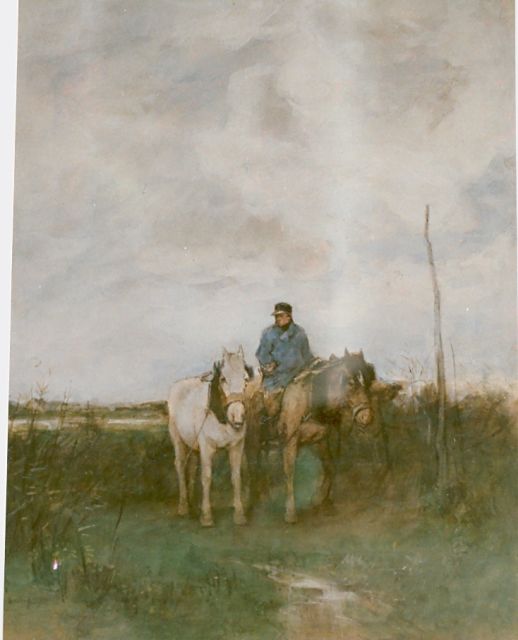 Anton Mauve | Jaagpaarden, aquarel op papier, 35,0 x 28,0 cm