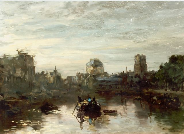 Johan Hendrik van Mastenbroek | Rotterdam bij avond, olieverf op doek, 37,0 x 51,0 cm, gesigneerd r.o.