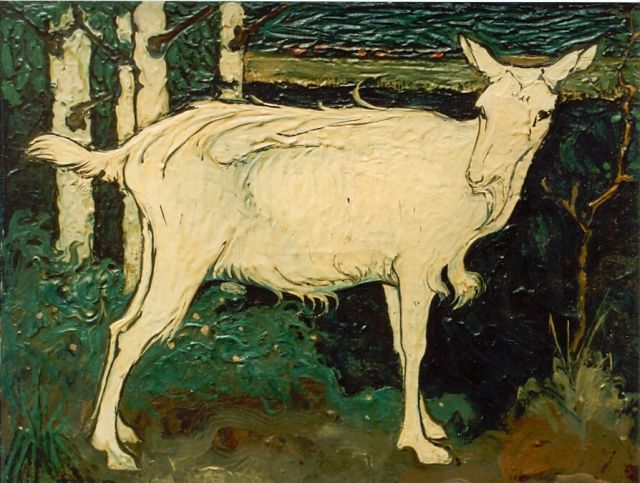 Jan Mankes | Geit, olieverf op doek, 15,0 x 18,8 cm, gesigneerd r.o.