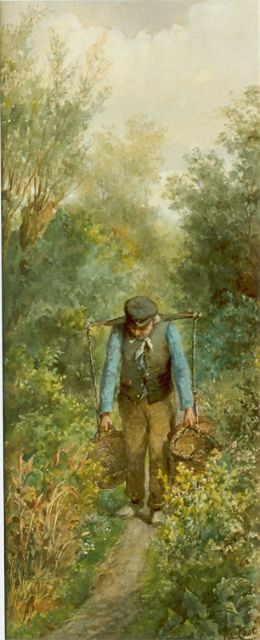 Johannes Anthony Last | Boertje in de tuin, gouache, aquarel en krijt op papier, 50,0 x 20,4 cm, gesigneerd r.o.