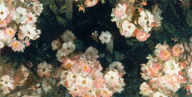 Jacobus van Looy | Roze bloemen, olieverf op paneel, 24,7 x 50,2 cm, gesigneerd l.o.