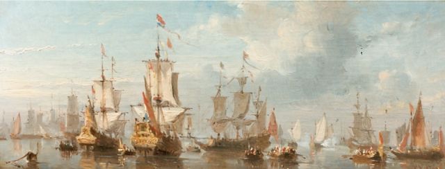 Everhardus Koster | Zeeslag, olieverf op doek, 13,5 x 19,5 cm, gesigneerd r.o.