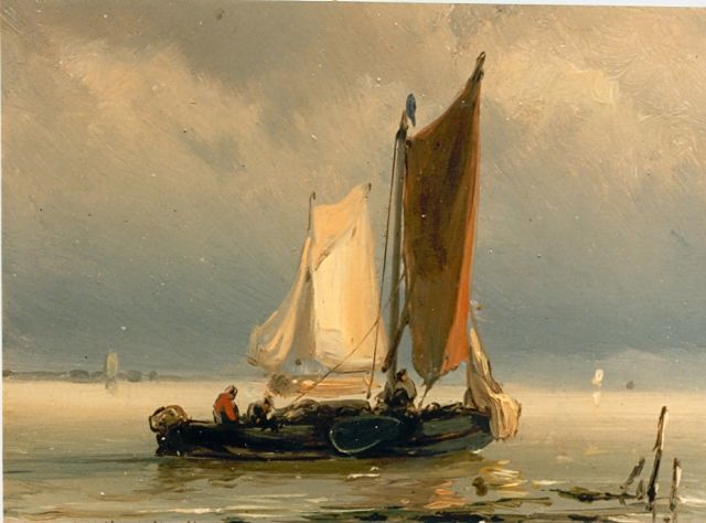 Jan H.B. Koekkoek | Zeilschip op kalme zee, olieverf op paneel, 8,3 x 11,0 cm, gesigneerd l.o.