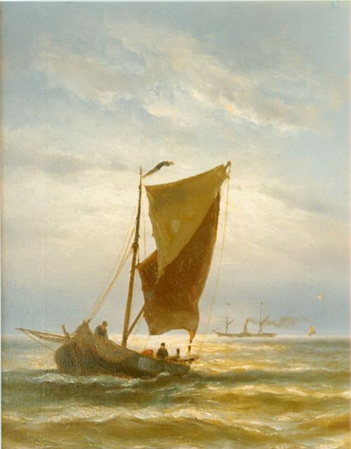 Jan H.B. Koekkoek | Uitvarende vissersboot uit Vlissingen, olieverf op doek, 40,4 x 31,3 cm, gesigneerd l.o.