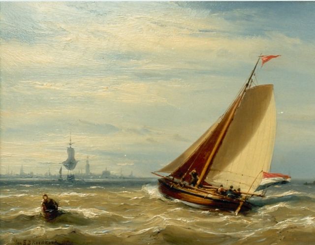 Jan H.B. Koekkoek | Zeilschip op de Zuiderzee, olieverf op paneel, 20,8 x 27,6 cm, gesigneerd l.o.
