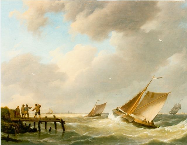 Johannes Hermanus Koekkoek | Zeilschepen voor de haven, olieverf op paneel, 20,9 x 29,8 cm, gesigneerd l.o.