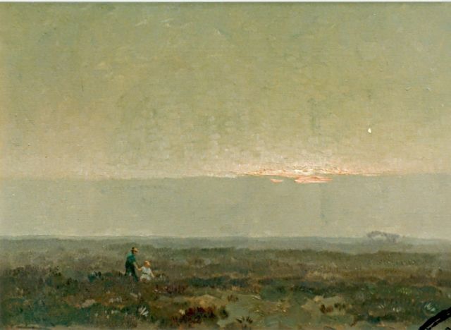 Jan Knikker sr. | Heidelandschap bij avond, olieverf op doek, 35,5 x 50,5 cm, gesigneerd l.o.