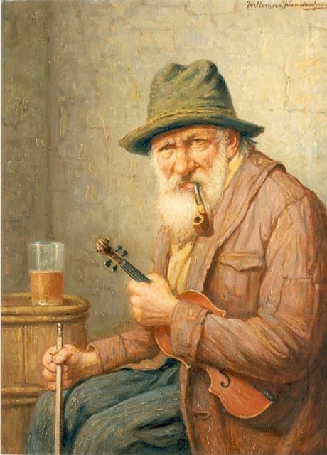 Willem van Nieuwenhoven | Man met viool en pijp, olieverf op doek