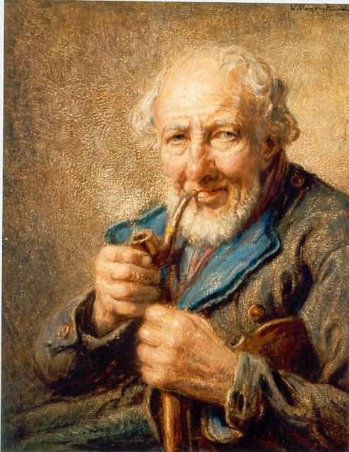 Willem van Nieuwenhoven | Oude man met pijp, olieverf op doek, 30,0 x 40,0 cm, gesigneerd r.b.