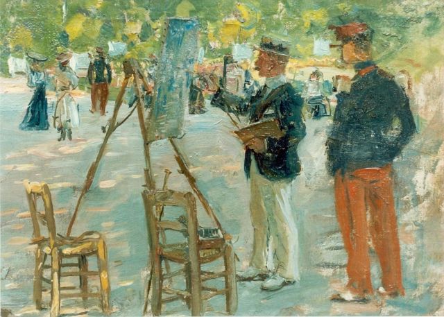 Jan Hoynck van Papendrecht | De schilder 'en plein air', olieverf op doek op paneel, 21,8 x 29,6 cm