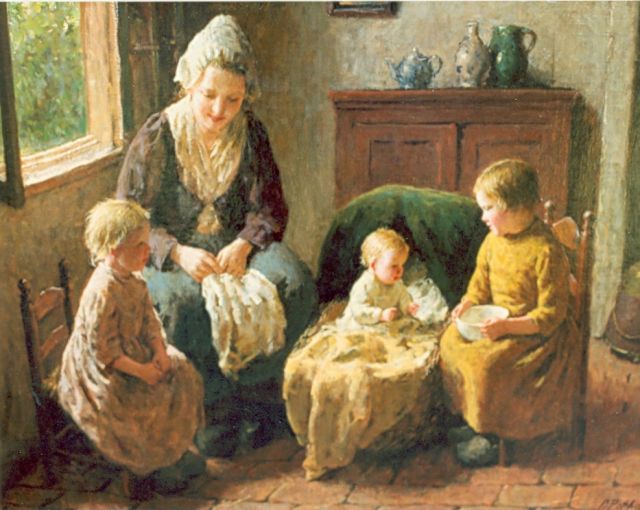 Bernard Pothast | Moeder met kinderen, olieverf op doek, 48,5 x 58,5 cm, gesigneerd r.o.