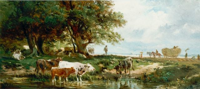 Albert Jurardus van Prooijen | Boerenlandschap, olieverf op paneel, 14,9 x 33,0 cm, gesigneerd r.o.