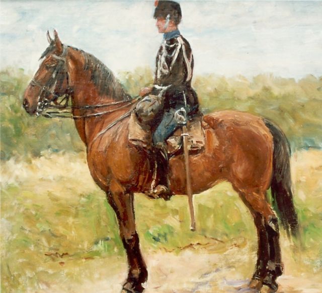 Jan Hoynck van Papendrecht | Cavalerist, olieverf op doek op paneel, 34,6 x 40,0 cm