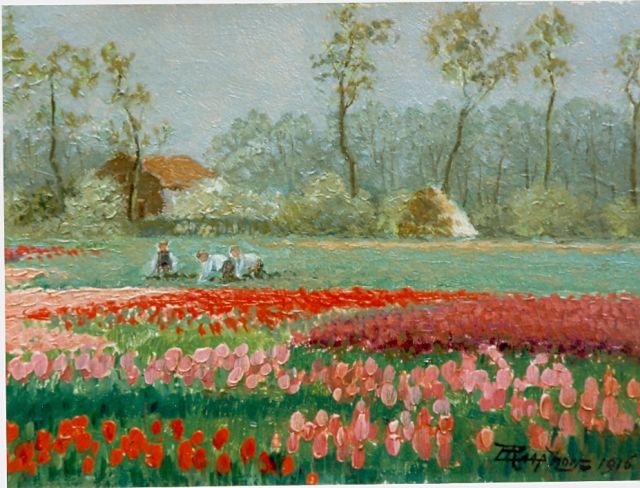 Cornelis Raaphorst | Bloembollenveld, olieverf op doek, 17,3 x 24,0 cm, gesigneerd r.o. en gedateerd 1916