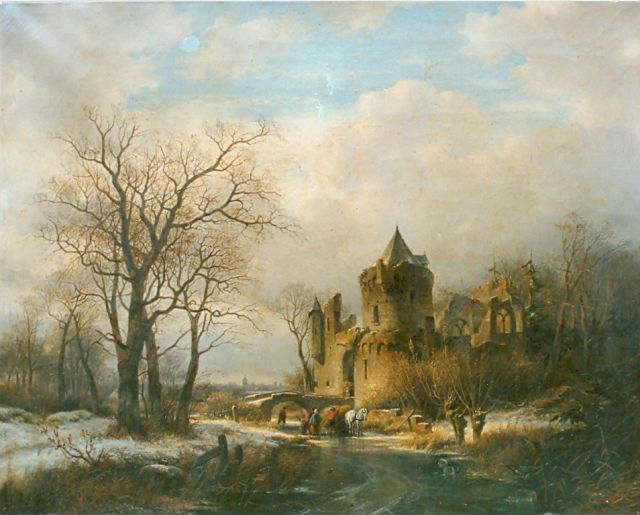 Jan van Ravenswaay | Winterlandschap, olieverf op doek, 76,6 x 100,2 cm, gesigneerd m.o. en gedateerd 1848