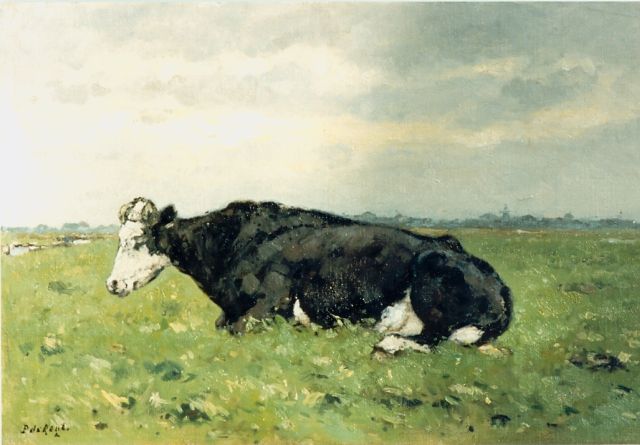 Piet de Regt | Koe in een weiland, olieverf op doek op paneel, 40,5 x 60,1 cm, gesigneerd l.o.