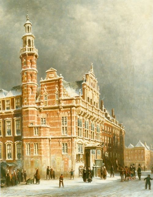 Petrus Gerardus Vertin | Stadshuis te Den Haag bij winter, olieverf op doek, 62,5 x 50,5 cm, gesigneerd l.o. en gedateerd '80
