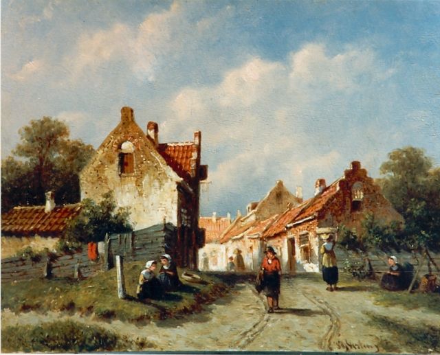 Petrus Gerardus Vertin | Dorpsstraatje in de zomer, olieverf op paneel, 14,9 x 19,0 cm, gesigneerd r.o.