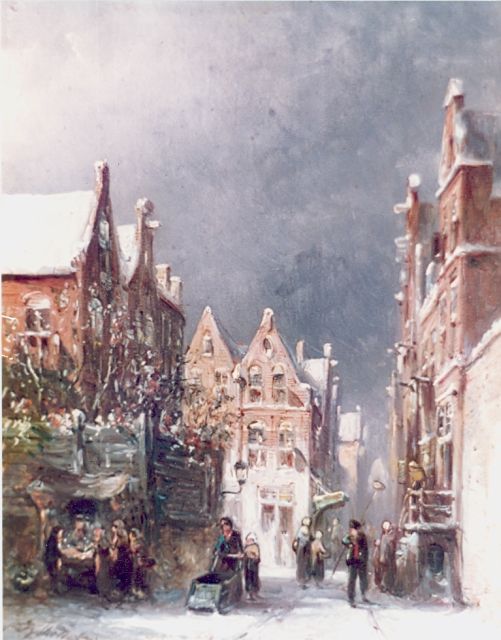 Petrus Gerardus Vertin | Hollands stadje in de winter, olieverf op paneel, 20,0 x 15,0 cm, gesigneerd l.o. en gedateerd '87