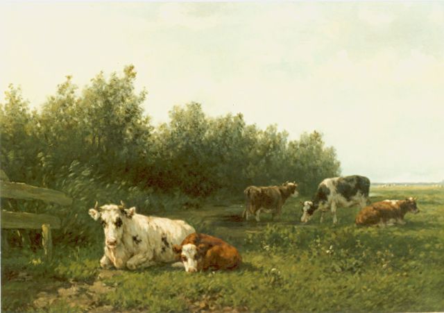 Willem Vester | Koeien in een weidelandschap, olieverf op doek, 44,2 x 70,2 cm, gesigneerd l.o.