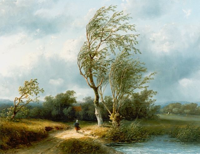 Johannes Gijsbert Vogel | Een stevige bries, olieverf op paneel, 32,0 x 41,7 cm, gesigneerd l.o.