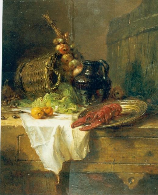 Maria Vos | Stilleven, olieverf op paneel, 35,0 x 29,5 cm, gesigneerd l.o. en gedateerd 1864