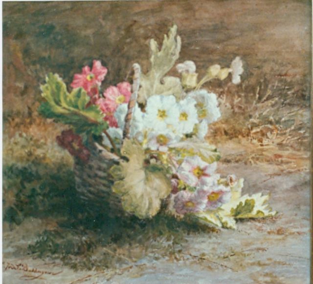 Gerardine van de Sande Bakhuyzen | Primula's in een mandje, aquarel op papier, 44,5 x 37,3 cm, gesigneerd l.o.