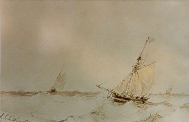 Andreas Schelfhout | Marine, sepia op papier, 17,5 x 27,1 cm, gesigneerd l.o.