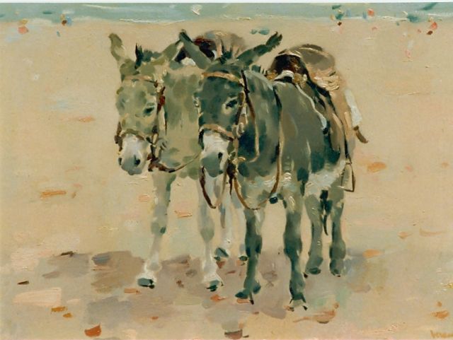 Frits Verdonk | Ezeltjes op het strand, olieverf op paneel, 34,2 x 47,3 cm, gesigneerd r.o.