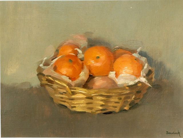 Frits Verdonk | Schaaltje met mandarijntjes, olieverf op doek, 30,0 x 40,5 cm, gesigneerd r.o.