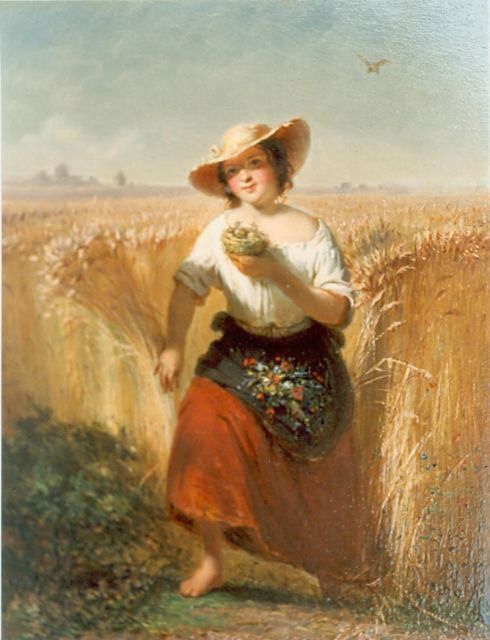 Jan Hendrik Verheijen | Vrouw in korenveld, olieverf op paneel, 20,7 x 15,2 cm, gesigneerd r.o.