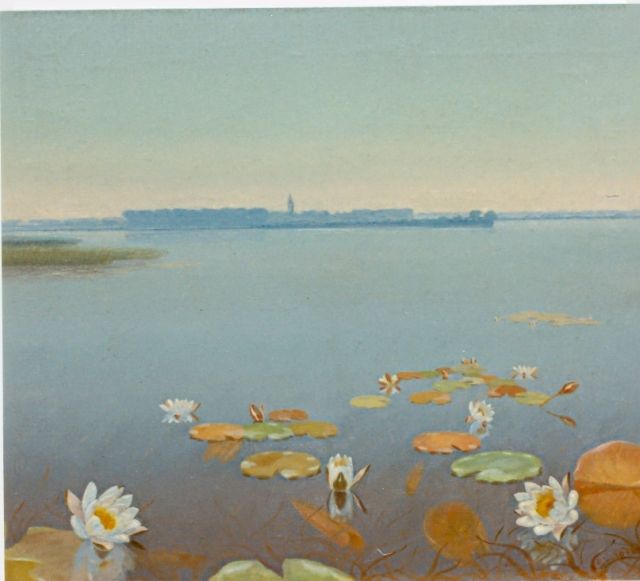 Dirk Smorenberg | Waterlelies in de Loosdrechtse plassen, olieverf op doek, 50,5 x 60,3 cm, gesigneerd r.o.
