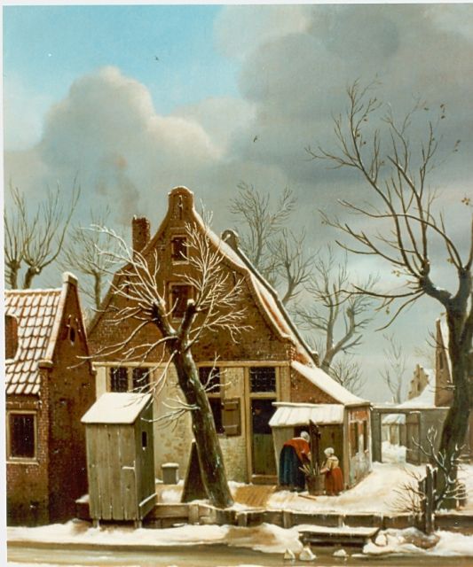 Carel Lodewijk Hansen | Gezicht op boerderij in de winter, olieverf op doek, 53,5 x 44,0 cm, gesigneerd r.o.