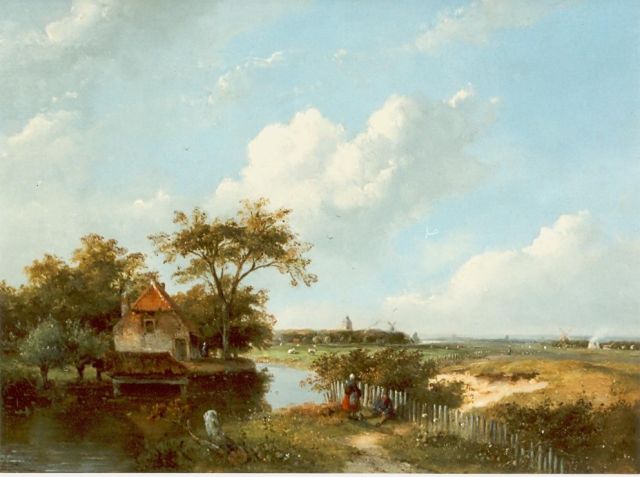 Josephus Gerardus Hans | Rustende boeren bij een kreek, olieverf op paneel, 31,0 x 40,0 cm, gesigneerd l.o.