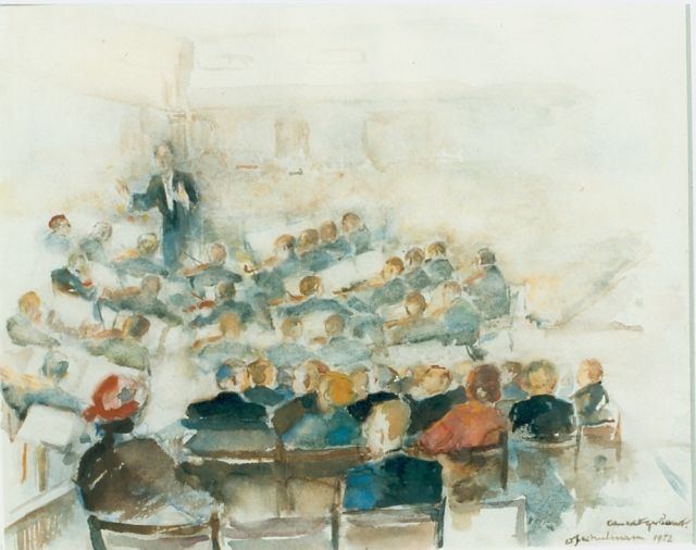 David Schulman | Concertgebouw, aquarel op papier, 30,0 x 36,0 cm, gesigneerd r.o. en gedateerd 1952