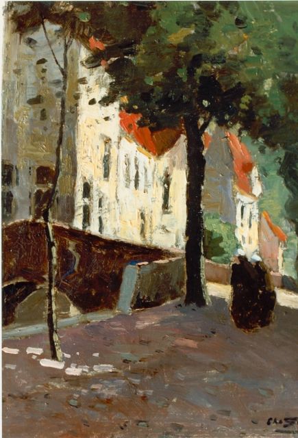 Chris Soer | Gezicht op een stadsgrachtje te Brugge, olieverf op doek, 24,2 x 28,2 cm, gesigneerd r.o.