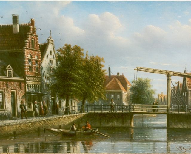 Johannes Franciscus Spohler | Stadsgezicht met ophaalbrug, olieverf op paneel, 15,5 x 20,8 cm, gesigneerd r.o.