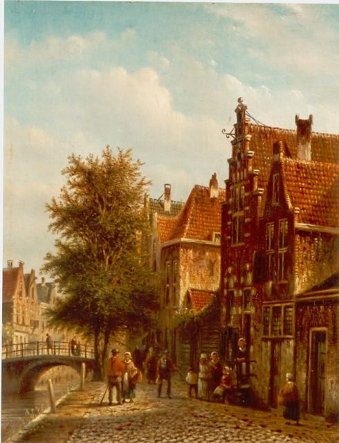 Johannes Franciscus Spohler | Bedrijvigheid in Hollands stadje, olieverf op paneel, 20,6 x 15,9 cm, gesigneerd l.o.