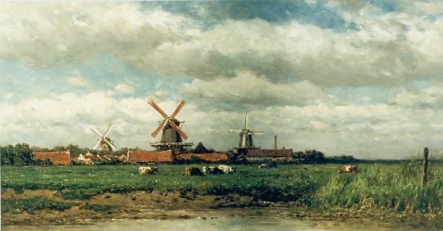 Willem Roelofs | Dorpje in de polder, olieverf op paneel, 35,5 x 68,5 cm, gesigneerd r.o.