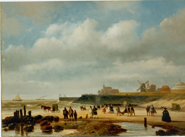 Nicolaas Roosenboom | Strandvermaak bij Scheveningen, olieverf op paneel, 25,5 x 36,1 cm, gesigneerd r.o.