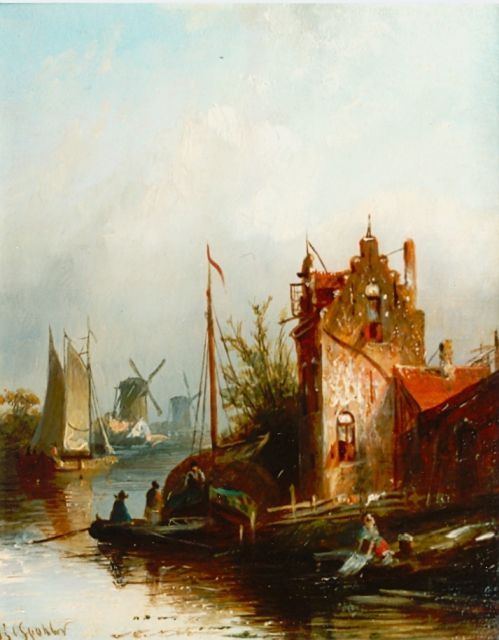 Jacob Jan Coenraad Spohler | Romantisch riviergezichtje, olieverf op paneel, 20,5 x 16,0 cm, gesigneerd l.o.