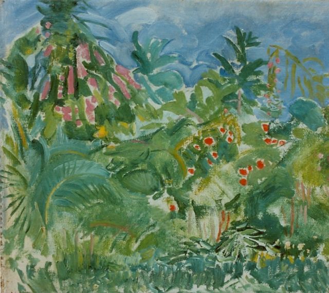 Herman Gouwe | Tuin op Tahiti, olieverf op doek op paneel, 34,0 x 38,7 cm, gesigneerd l.o.