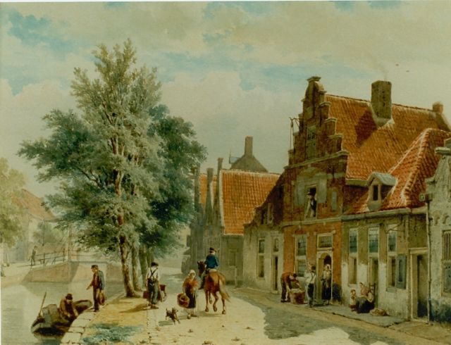 Cornelis Springer | De Burgwal in Haarlem, aquarel op papier, 30,5 x 40,5 cm, gesigneerd r.o. en gedateerd 1843