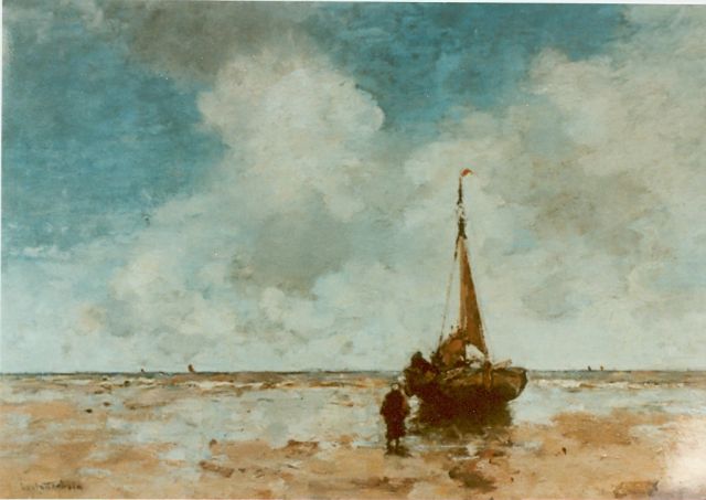Louis Stutterheim | Bomschuit op het strand, olieverf op paneel, 48,0 x 70,0 cm, gesigneerd l.o.
