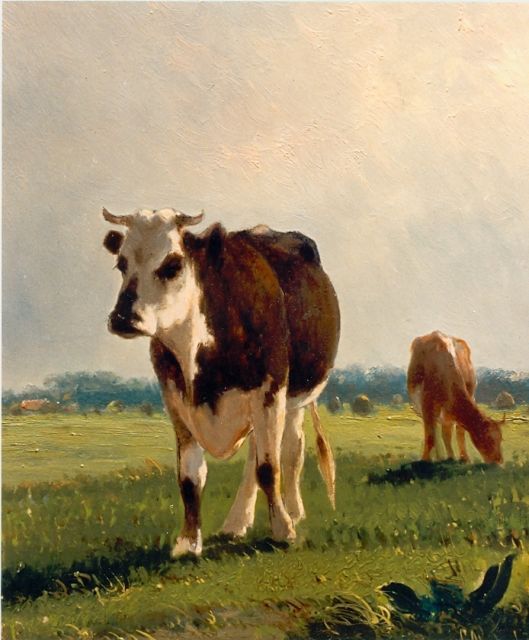 Cornelis Westerbeek | Weidelandschap met koeien, olieverf op paneel, 29,6 x 25,2 cm, gesigneerd r.o.