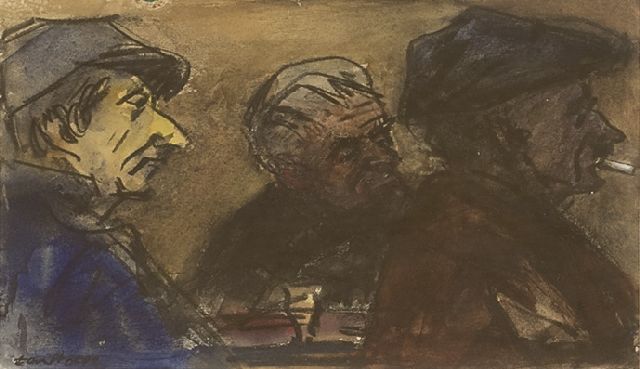 Hoope C.J.B. ten | Café Brun, Pont-en-Royans (Isère), houtskool en aquarel op papier 14,6 x 21,0 cm, gesigneerd l.o. en gedateerd 'mei 1972, Laren'