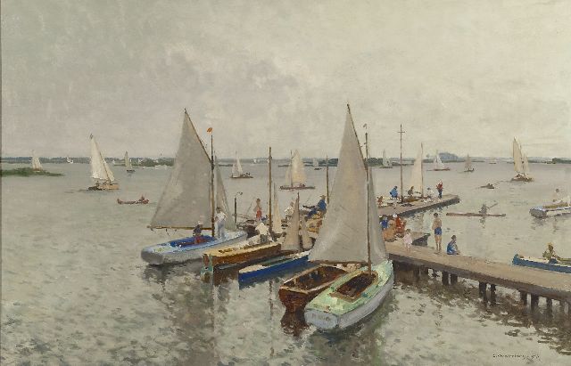 Cornelis Vreedenburgh | Jachthaven aan de Loosdrechtse Plassen, olieverf op doek, 59,8 x 89,9 cm, gesigneerd r.o. en gedateerd 1937